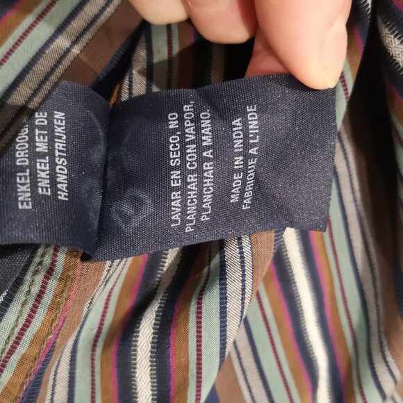 Robert Graham Button down Shirt XL Flip Cuff Aztec Brown Blue Stripe - Picture 10 of 13